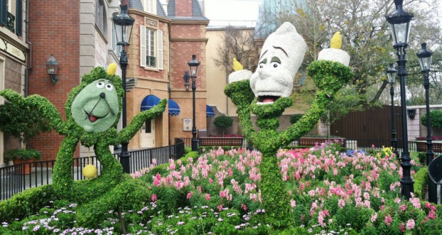 Cogsworth and Lumiere topiaries, france, 2014 epcot international flower and garden festival, epcot, walt disney world