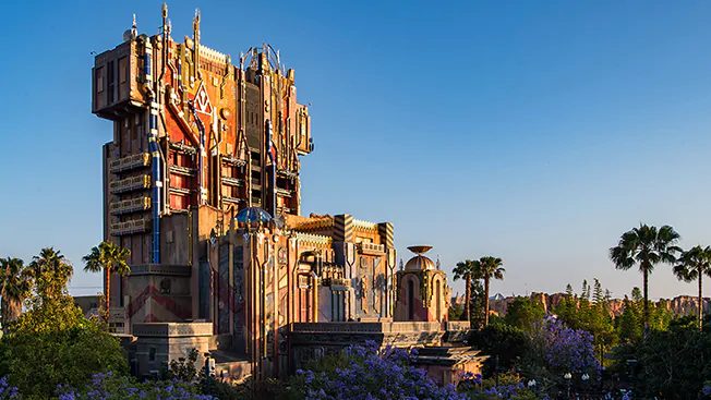 Guardians of the Galaxy Mission Breakout Tower before a blue sky