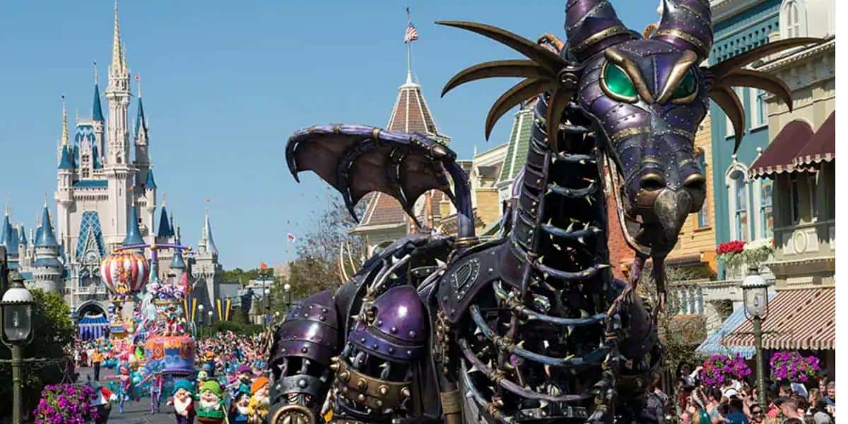 a maleficent float heads the festival of fantasy parade at walt disney world