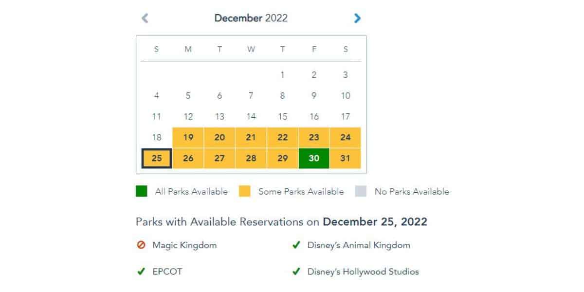 Walt Disney World Reservations Christmas 2022