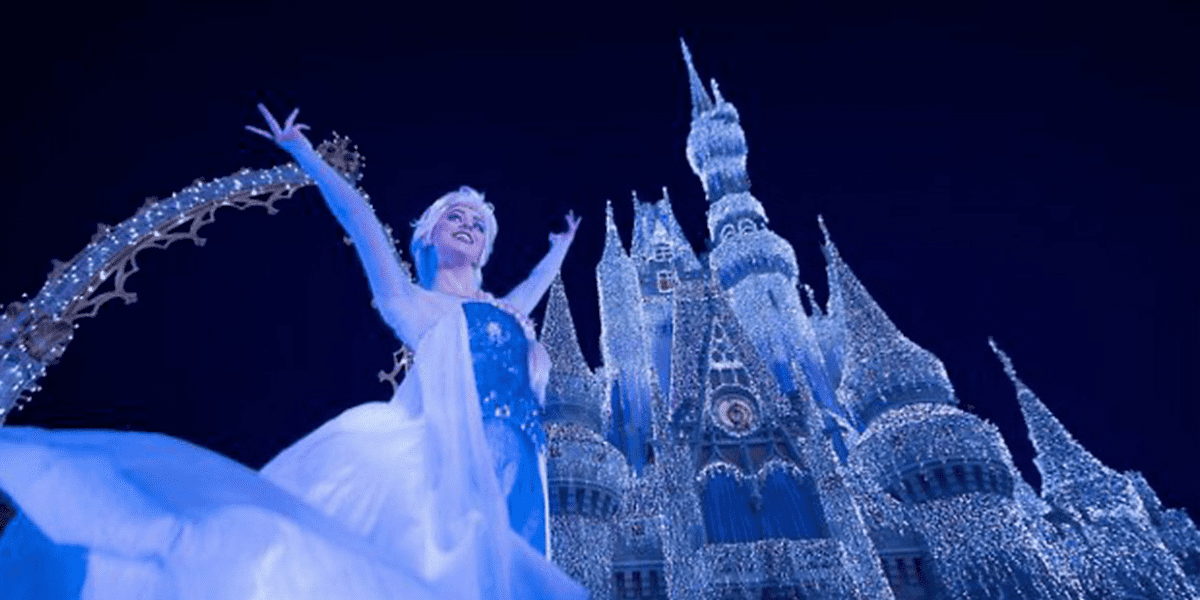 Elsa in Front of "Frozen" Cinderella Castle