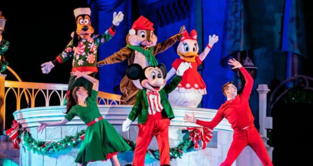 Mickeys and Characters Dance on Stage for Christmas Show