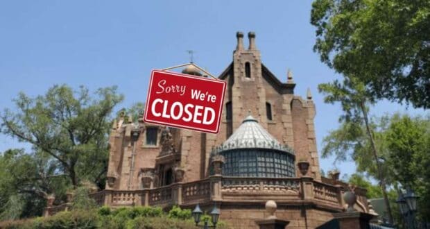 Haunted Mansion with Closed Sign Hanging